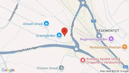 Kontorslokaler att hyra i Umeå - kort over placeringen