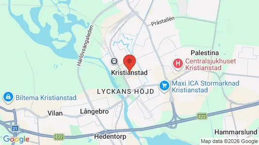 Kontorslokaler att hyra i Kristianstad - kort over placeringen
